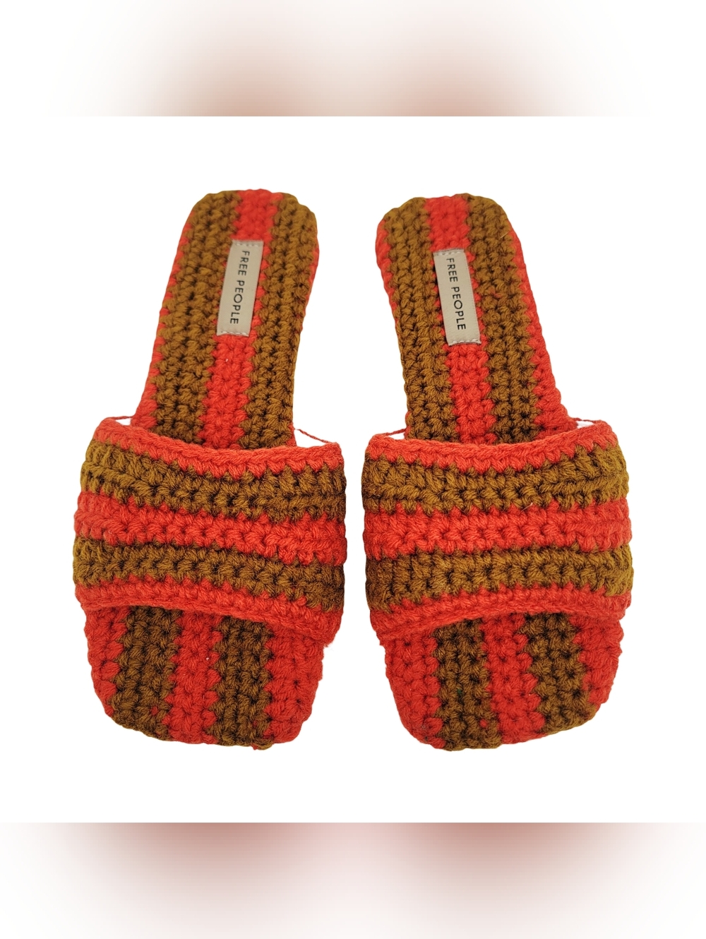 Free People Show Your Stripes Crochet Slide Sandals Size 9 Orange OliveGreen